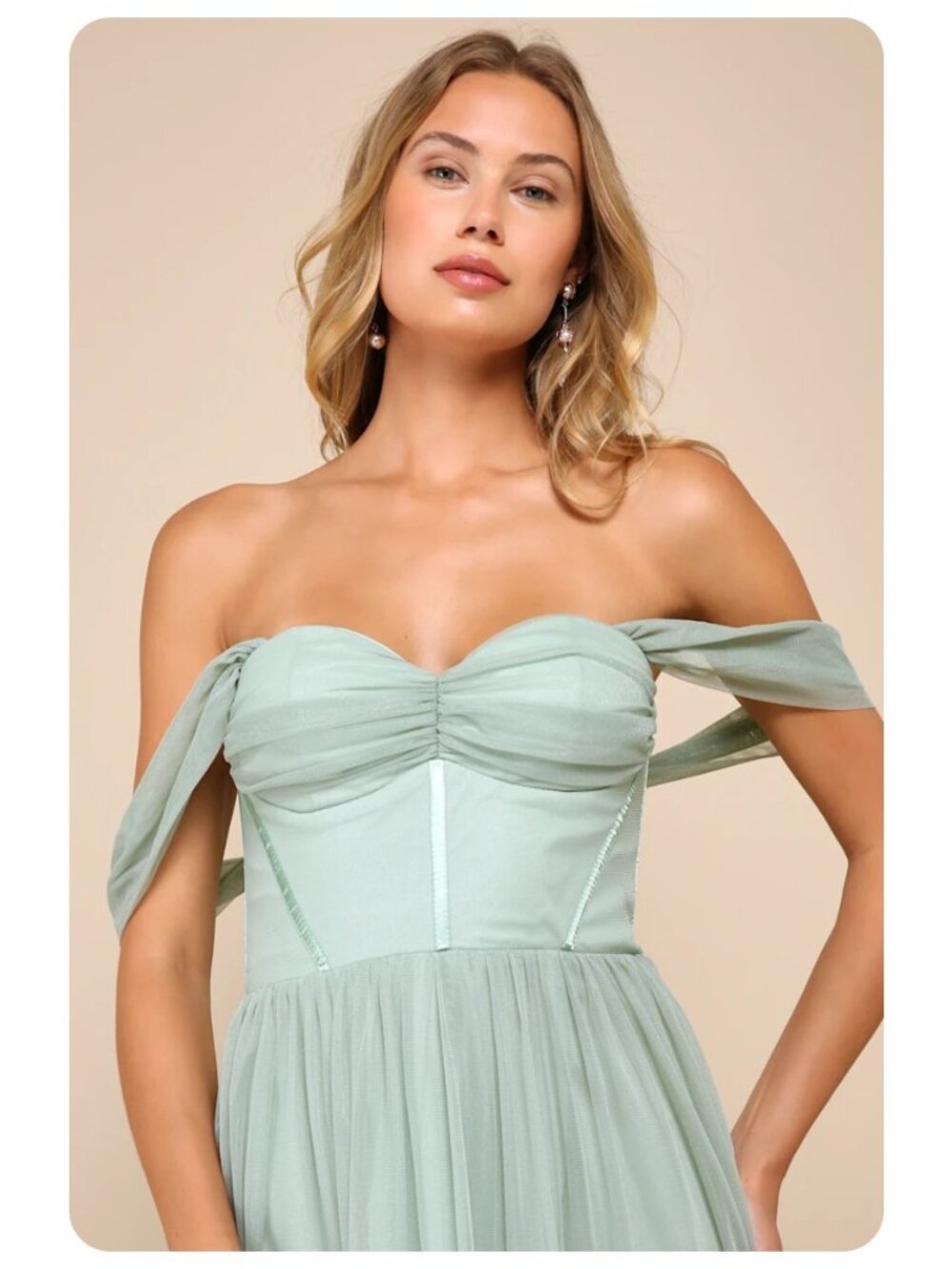 Lulus Sage Green Stunning Personality Mesh Off The Shoulder Maxi Dress sz S - Picture 4 of 11